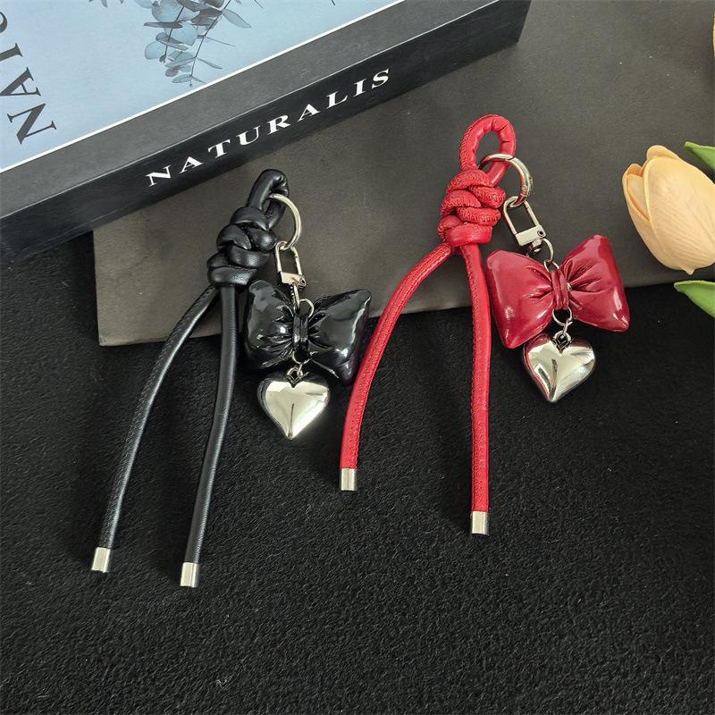 Series Heart Leather Bow Bag Hanging Pendant Keychain Jewelry Gift Decoration Accessories