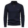 Autumn and Winter New European Size Stand Collar Men's Sweater Half Zipper Solid Color Sweater Men's Clothing