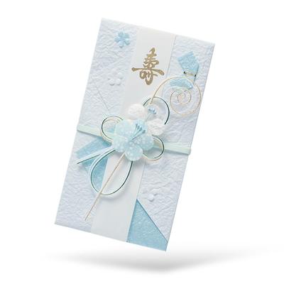 Wedding Gift Envelope for 30,000 Yen - Stylish White, Gold, and Red Design - Includes Inner Envelope and Gift Strip (Light Blue)
