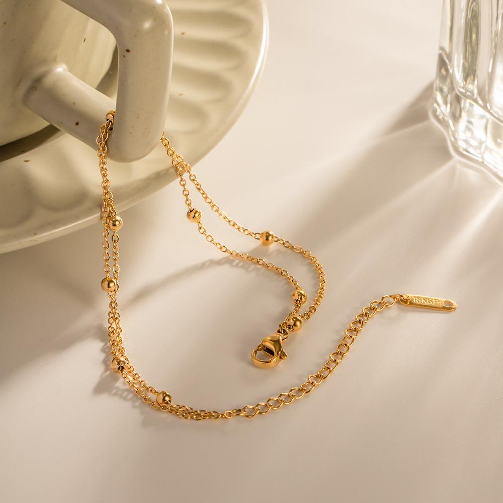 Fashion 18K Gold Beads Chain Bracelet PVD Plating Waterproof Double Layer Bead Chain Bracelets