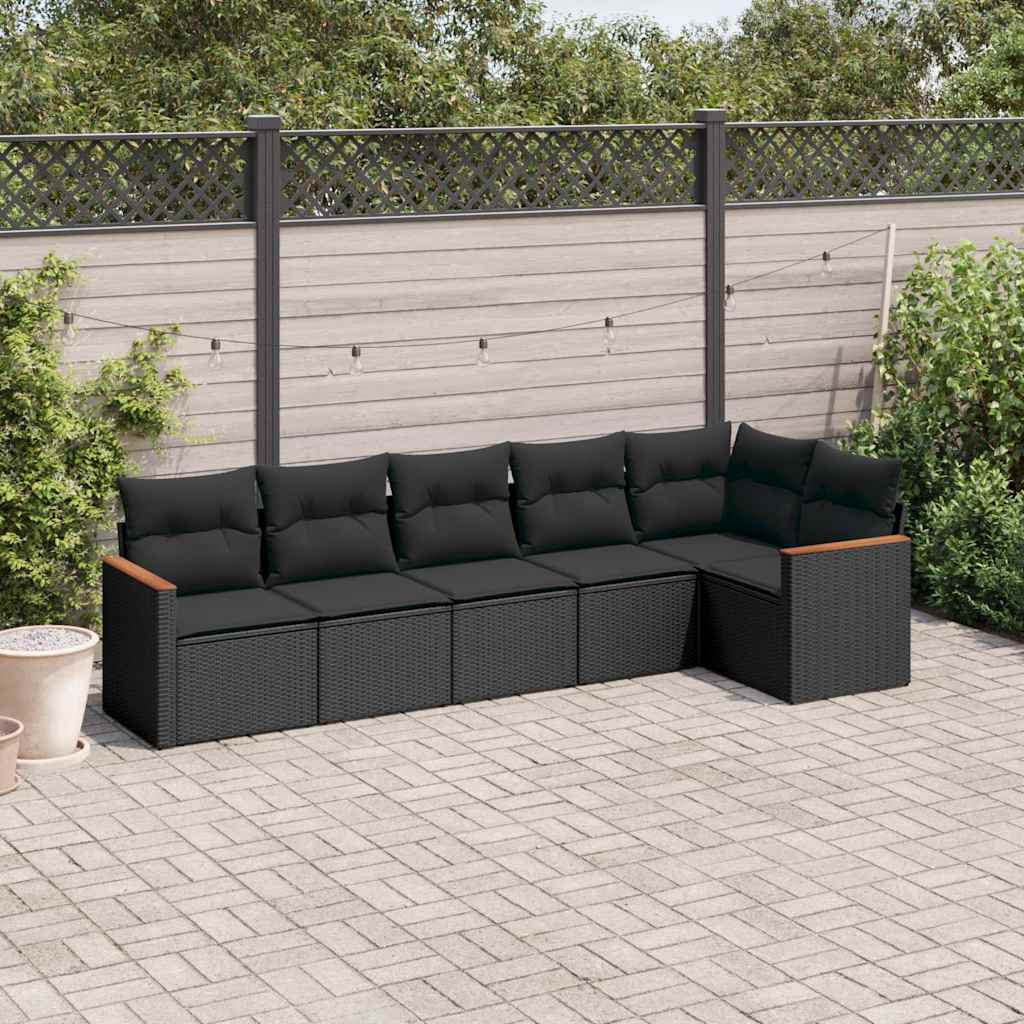 Vidaxl 6-Cz. Garden Furniture Set With Cushions, Black Poly Rattan