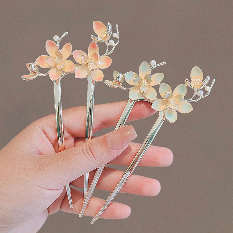 Ancient Peach Blossom U-shaped Hairpin New Chinese Hairpin Gentle Hairpin Advanced Sense Disc Hair Accessories Headgear Hairpin