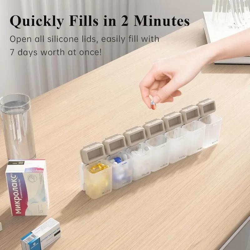 Weekly Pill Box with Magnets Daily Medication Organizer Medicine Case Container Leak-Proof Design for Supplements and Travel