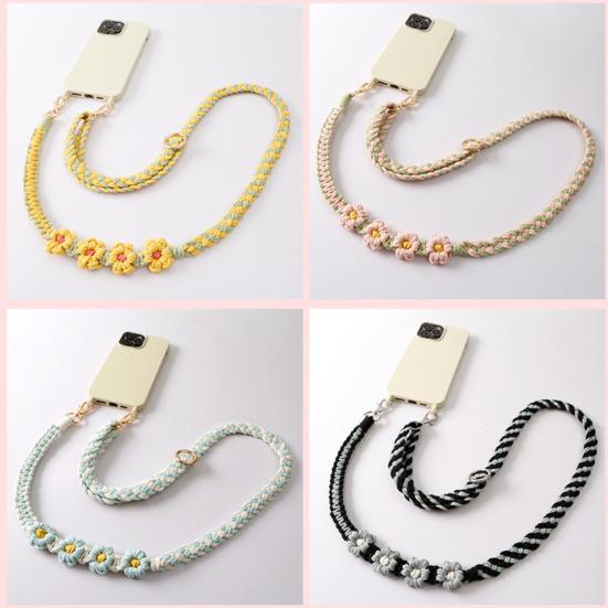 Hand Braided Phone Lanyard Bohemian Flower Design Crossbody Adjustable Wide Shoulder Strap Bag Key Badge Lanyard with Metal Hook