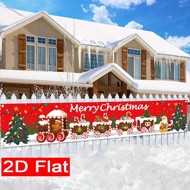 Merry Christmas Banner, Gingerbread Santa Claus Train Design, Polyester Outdoor Garden Porch Fence Wall Christmas Party Supplies