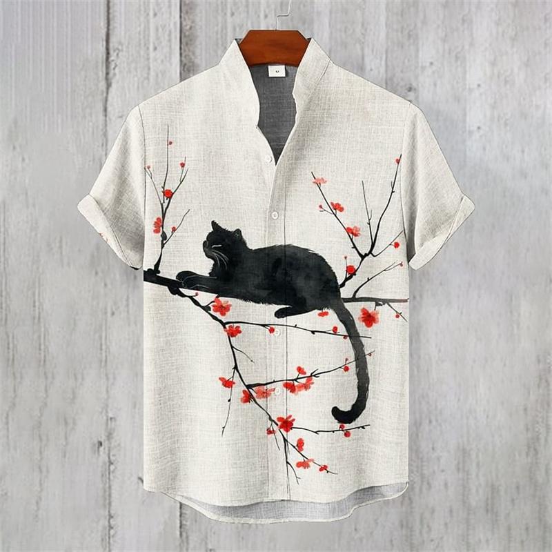 New Men s New Art 3D Printed Cute Cat Pattern High Quality Men s Linen Short Sleeve Casual Shirt Top XXL