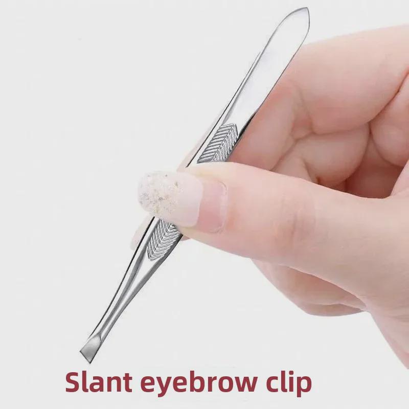Black Slanted Flat Stainless Steel Eyebrow Tweezers for Makeup and Beauty
