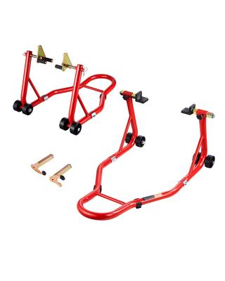 Motorcycle Stand Lift, 850lbs Capacity Front Rear Combo Stand Lift, Front Wheel Dual-Fork Stand, Rear U+L Fork Swingarm Spool Stand