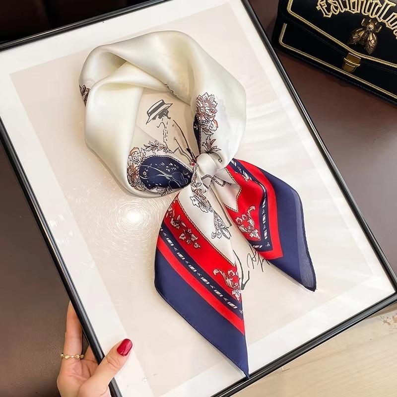 Classics Print 70*70Cm Silk Square Scarf Women Fashion Soft Satin Hairband Neckerchief Tie Female Headband Foulard Bag Ribbon
