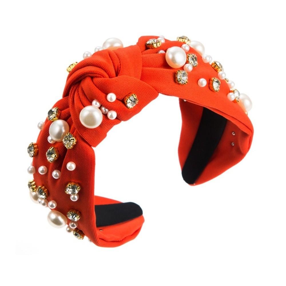 Nail Pearl Head Hoop Solid Color Baroque Headband Vintage Rhinestone Pearl Hairband Adult