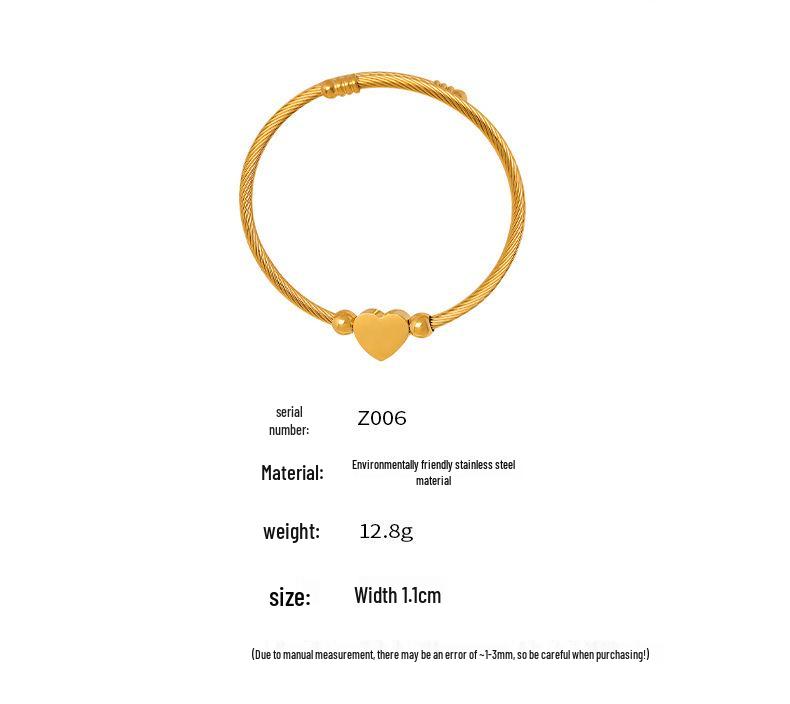 Geometric Heart Bendable Open Cuff Bracelet, 18k Gold-Plated Stainless Steel