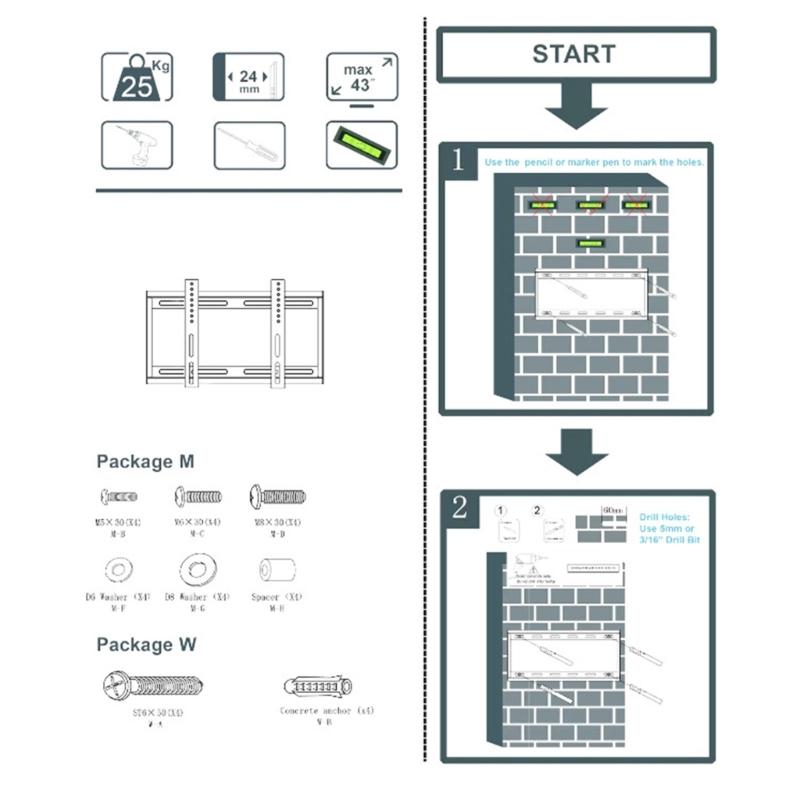 14-43 inch Universele TV-beugel Monitor Wandsteun PC-scherm Beugel Vaste Houder Voor LED LCD Televisie 45KG Belasting