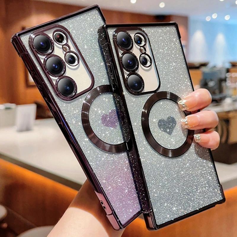 Soft TPU  For Magsafe Wireless Case For Samsung Galaxy S25 S24 S23 S22 S21 Ultra Plus Glitter Shockproof Magnetic Armor Covers
