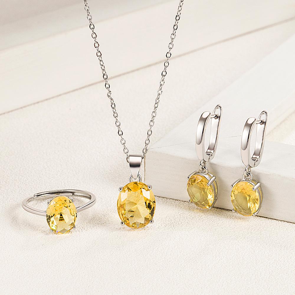 Ebay Oval Zircon Set Women'S Versatile Egg Shaped Colored Imitation Gemstone Ring Crystal Pendant Necklace