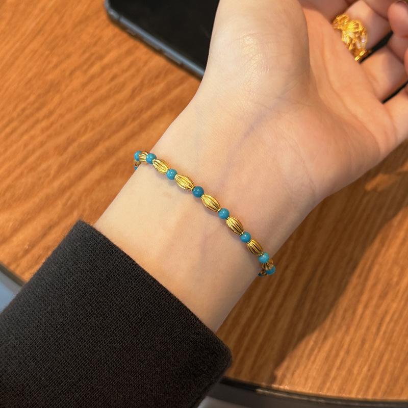 New in antique gold craftsm millet grain turquoise bracelets for women exquisite Shuttle shaped beads bracelet party jewelry