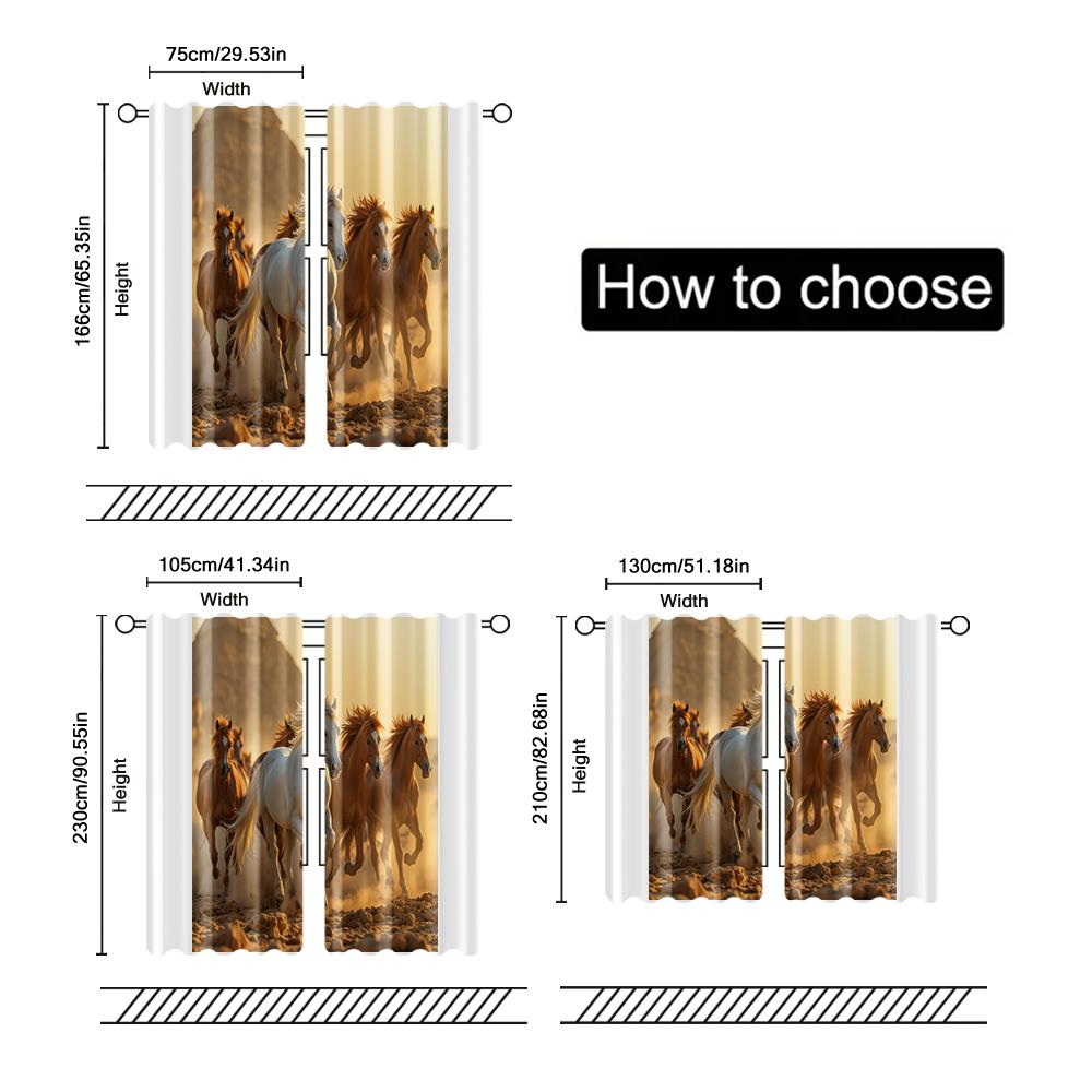 2 pcs, filtering curtains (excluding rods, non-movable, without batteries) Galloping Horses for use in bedrooms and living rooms