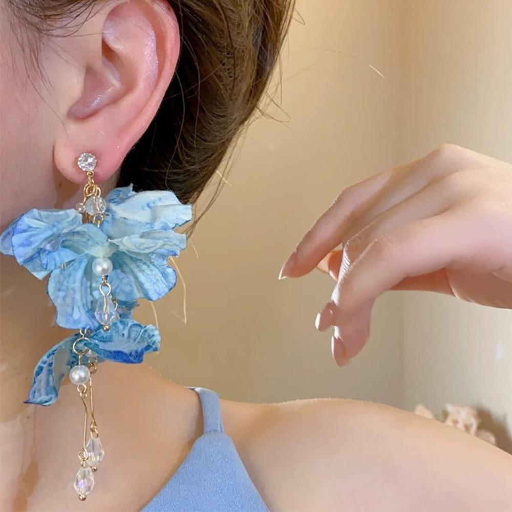 Imitation Pearl Long Tassel Earrings Sweet Temperament Dangle Earrings  Summer