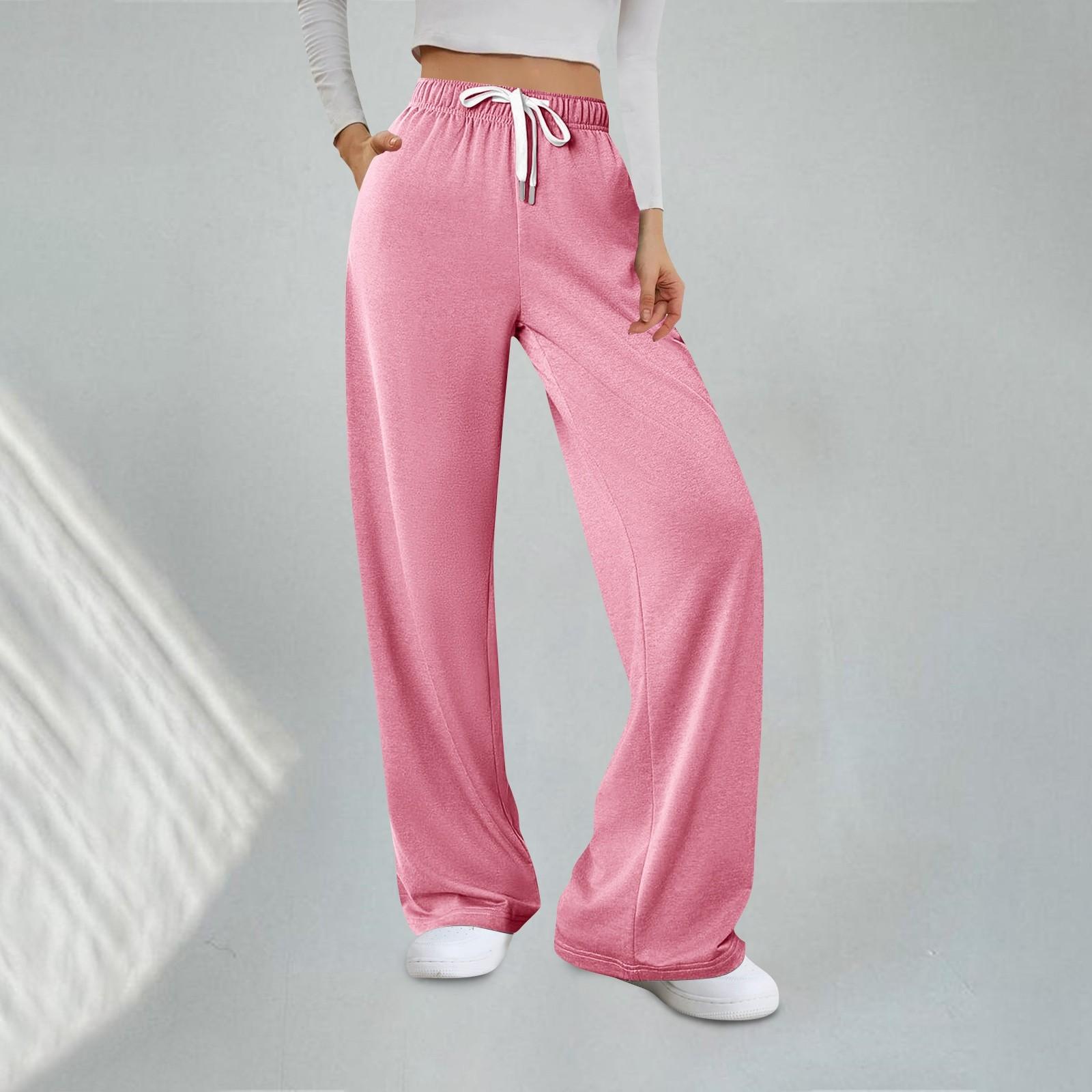

Женские модные однотонные свободные спортивные брюки с эластичной талией, прямые широкие спортивные повседневные брюки XXL розовый