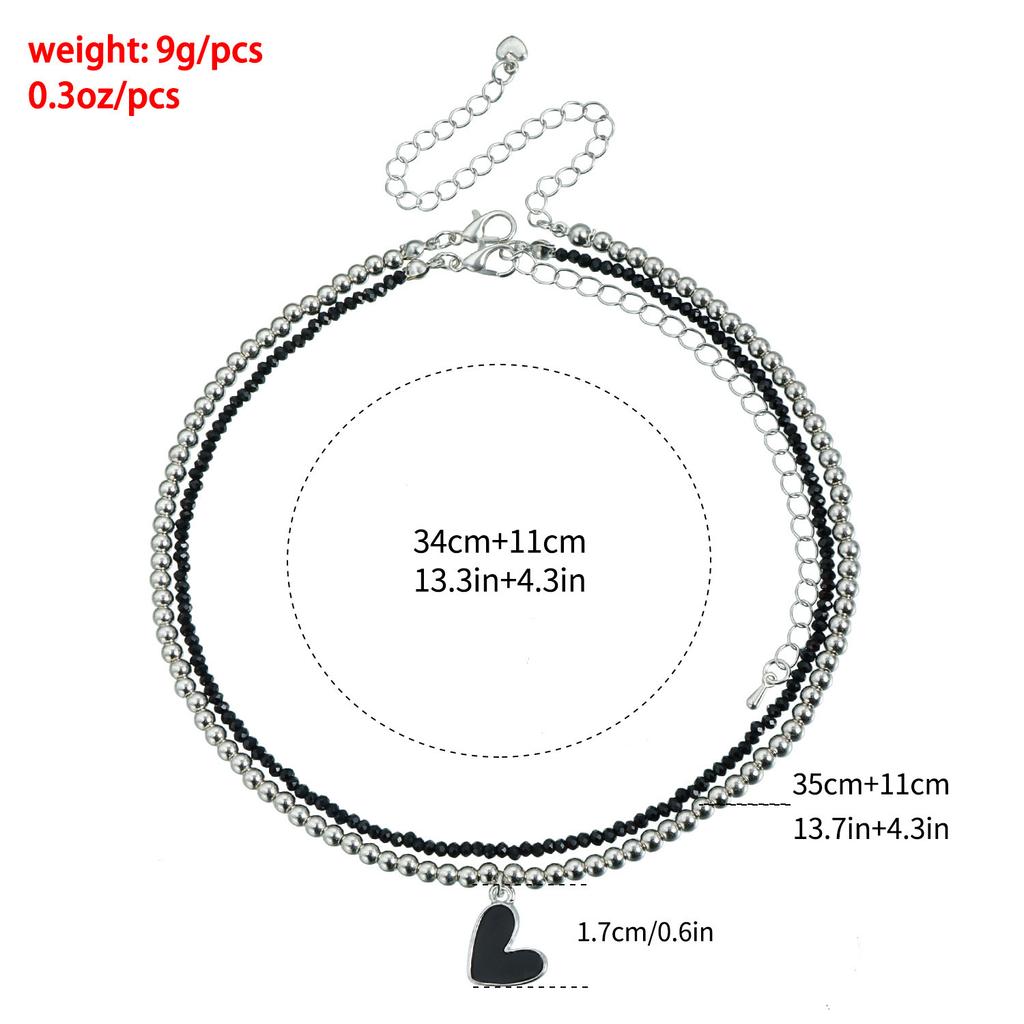 2pcs/set Y2k Bead Heart-Shaped Choker Necklaces Chain Jewellery Women Glass Multilayer Multiayer Charm Necklace Girls Gifts