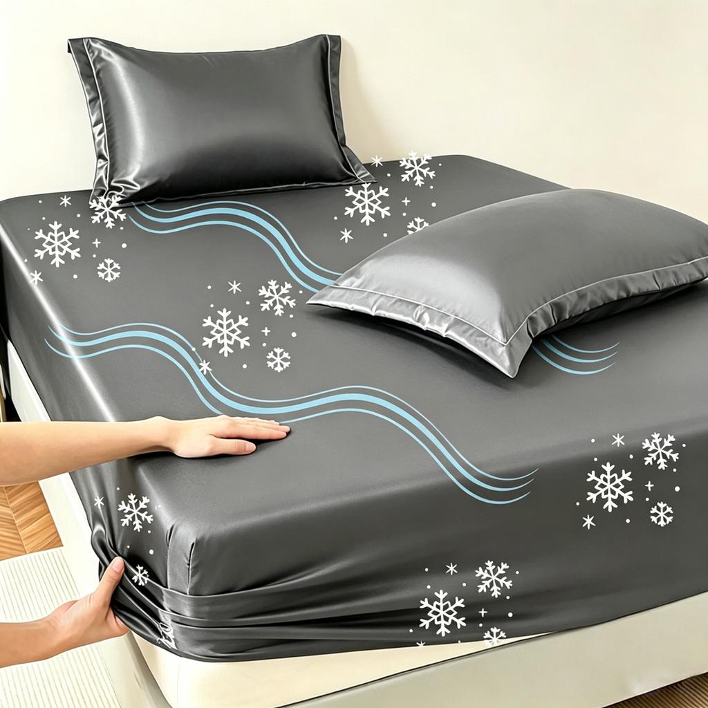 Cooling Bed Sheet for Hot Sleepers, Summer Breathable Mattress Protector with 360° Elastic - Cooling Fabric, Anti-Wrinkle Fade & Shrink