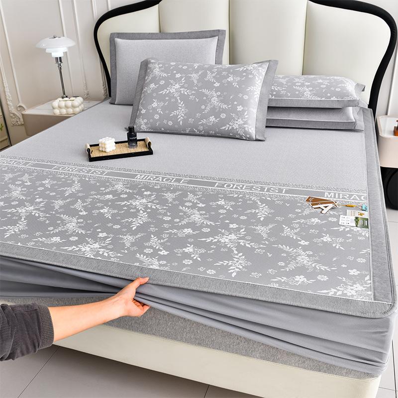 Summer Ice Silk Small Jacquard Mattress Three-piece Set Cool Ice Silk Mat Mattress Fully Enclosed Protective Cover Air Conditioner Mat Bedspread