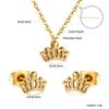 Fashion Versatile Sticky Diamond Jewelry Small Fresh Crown Heart Pendant Necklace Small Earrings Stainless Steel Jewelry Set Women