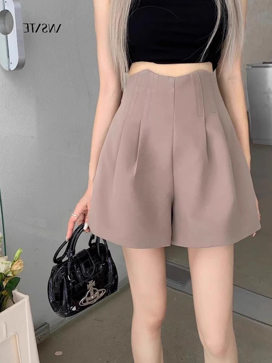 

Женские шорты А-силуэта с высокой посадкой, утягивающие, с широкими штанинами - Весенняя новинка, маленький повседневный крой XL хаки