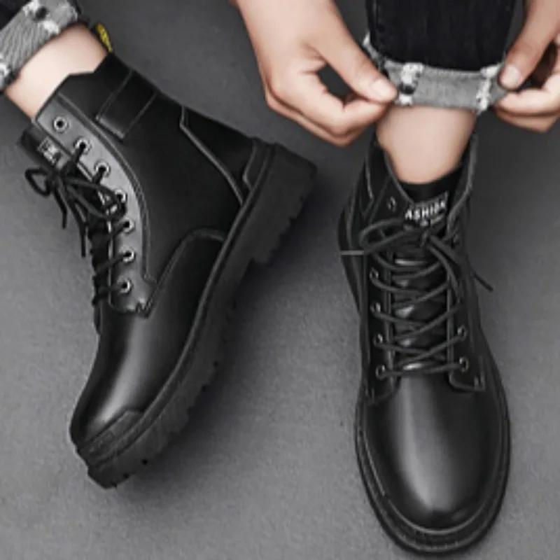 Men's Boots Fashion Motorcycle Ankle Boot New High Top Leather Boots for Men Non Slip Platform Work Safety Boot Botas Hombre