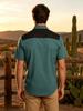 [Print Design - Not Textured] Men'S Retro Western Style Shirt - Men'S Western Style Teal Black Color Block Short Sleeve Lapel Shirt, Parrot Cactus