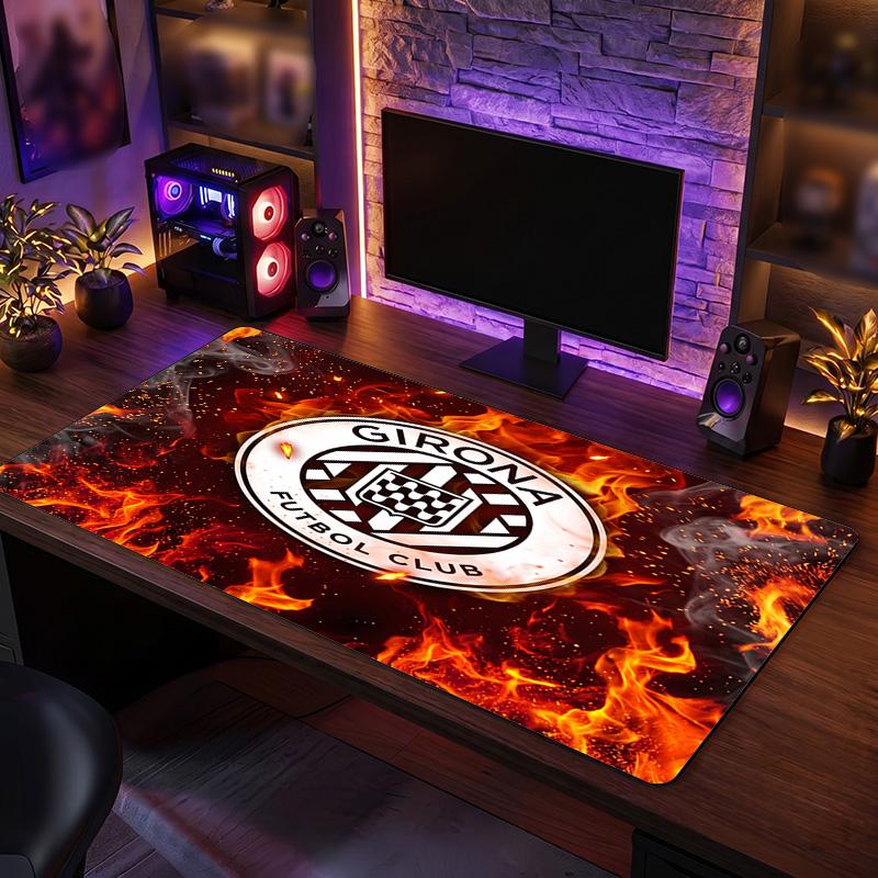 Girona FC Theme Pattern Mouse Pad, Soccer Logo Design XXL Gaming Desk Mat Non-Slip Computer Mouse Pad