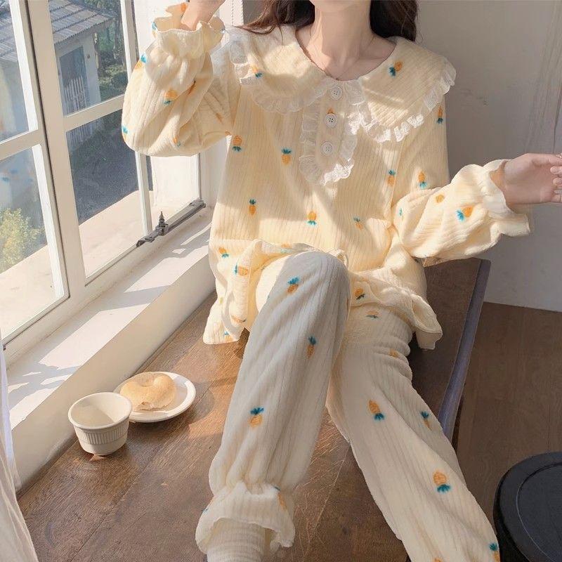 

Милая и симпатичная пижама в стиле принцессы из кораллового бархата для женщин на осень и зиму с бархатом и утеплителем, которую можно носить дома. 2XL