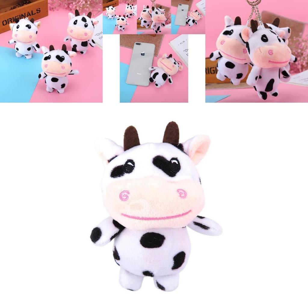 Cute Cartoon Black And White Cow Plush Keychain Soft Short Plush Toy