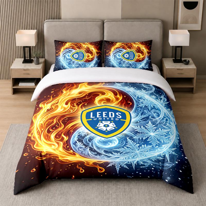 3Pcs Bedding SetLeeds United Football Soft Bed Sheet and Two Pillowcases Home Bedroom Decor