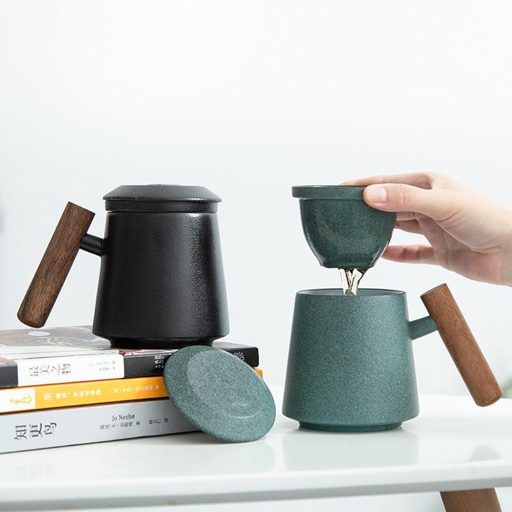 320ml Bluestone Glaze Ceramic Mug Simple Filter Tea Cup