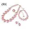 Faux Pearl Earrings Necklace 3Pcs/Set Imitation Pearls Jewelry Set, Adjustable Length Choker with Ear Studs White Dress Set And Bracelet, for Weddings