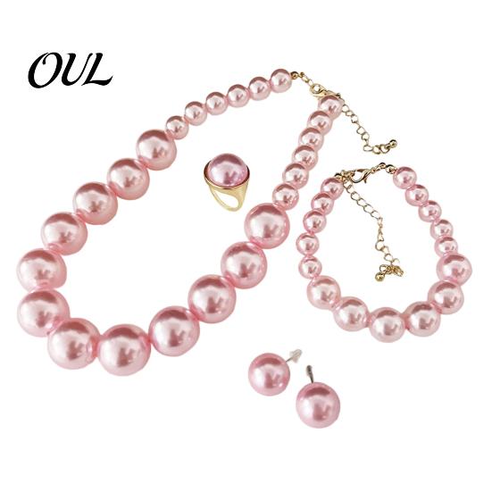 Faux Pearl Earrings Necklace 3Pcs/Set Imitation Pearls Jewelry Set, Adjustable Length Choker with Ear Studs White Dress Set And Bracelet, for Weddings