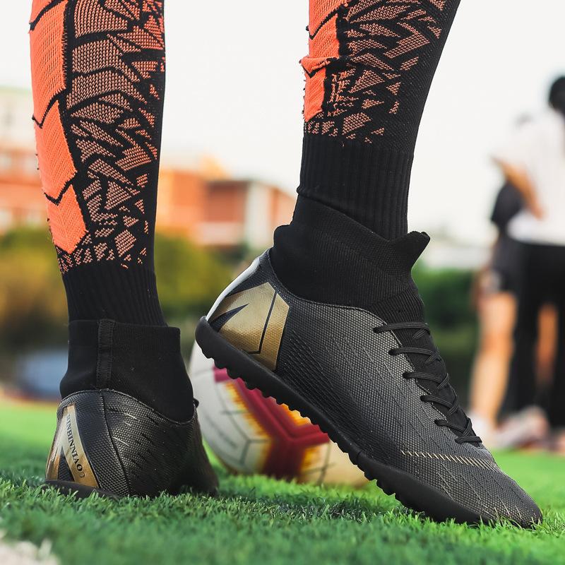 Youth children's sneakers grinding nails leather feet campus sports training women's high-top football shoes men's game 2025 broken