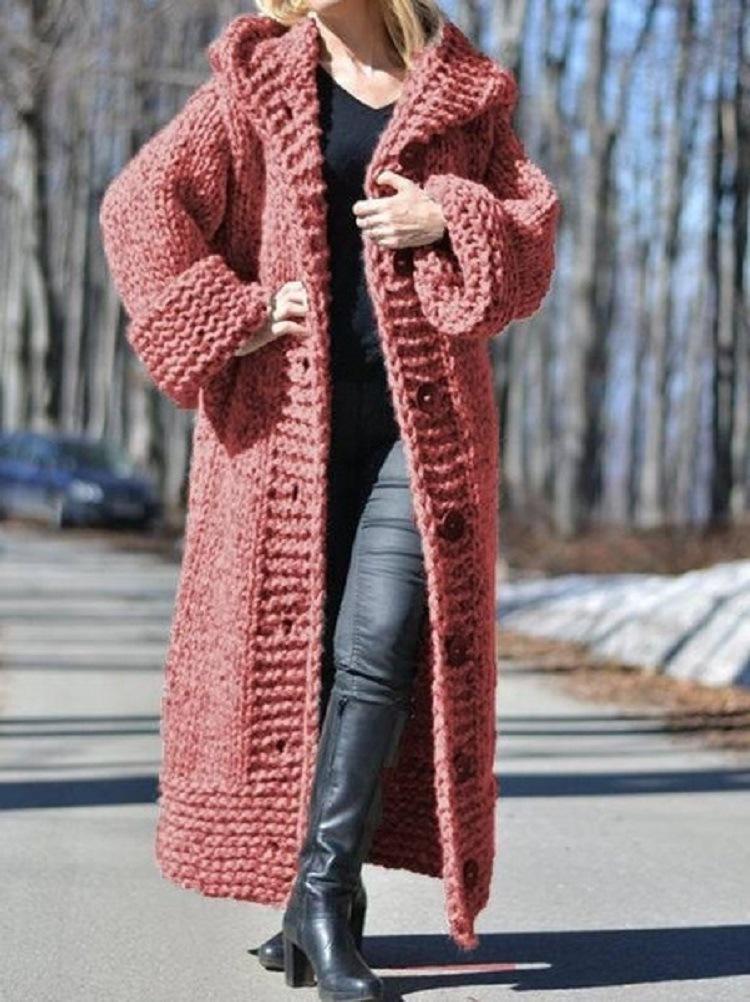 Eur-Am Women's Hooded Cardigan: Thick Knit Long Sweater