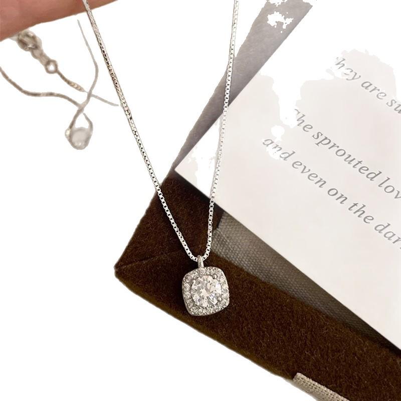 Silver Sparkling Sugar Cube Clavicle Necklace with Small Square Diamond - Luxurious Gift for Women, Girlfriend, or Best Friend Birthday