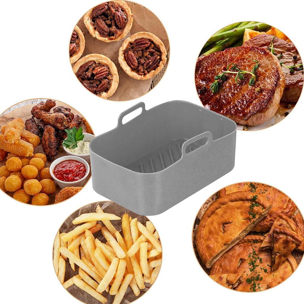 2er-Pack Silikon-Airfryer-Töpfe, Wiederverwendbare rechteckige lebensmittelechte Ersatz-Silikon-Airfryer-Schalen-Einlagen Körbe für Ninja DZ201 DZ401 Instant Vortex