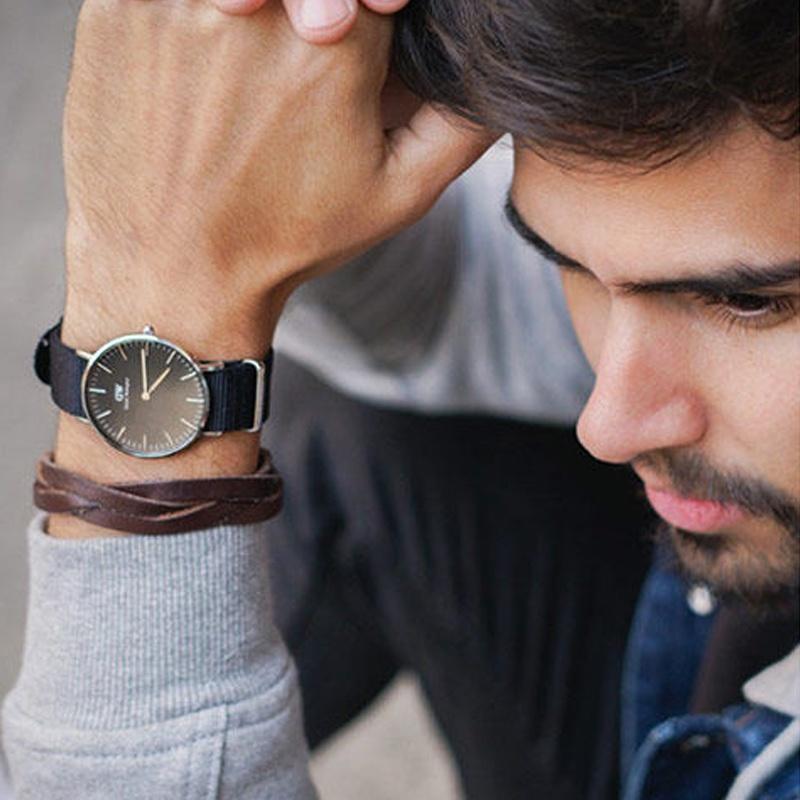 DANIEL WELLINGTON Men's Watch Quartz Movement Canvas Strap 40mm Black Dial Men's Watch Cool Fashion European and American Watch DW00100149