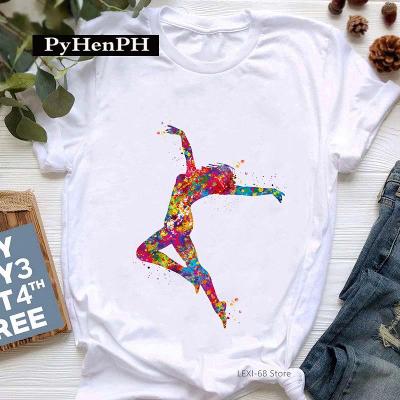 Gymnast Dansare T-shirt Mode Gymnast Konstnärlig Gymnastik Tryckt T-shirt för Kvinnor Föräldra-barn Kläder Oversized T-shirt