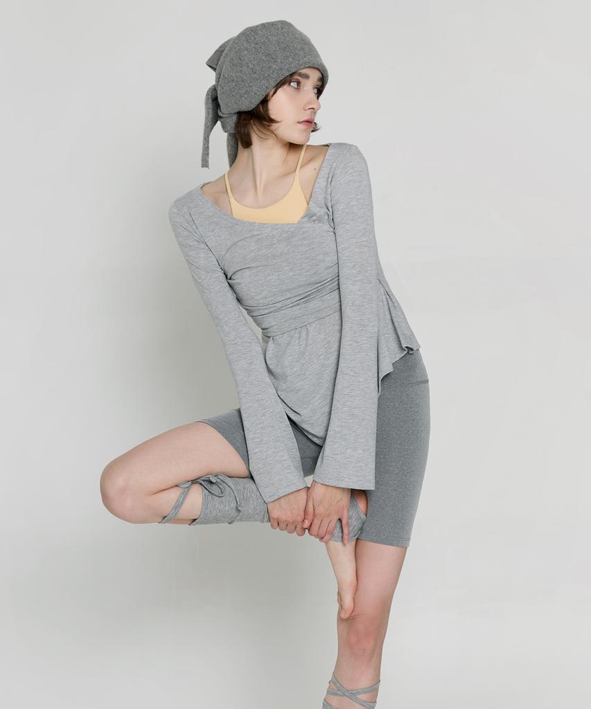Debiweeo Asymmetrical Wrap Long Sleeve Devi-T0141-Melange Grey
