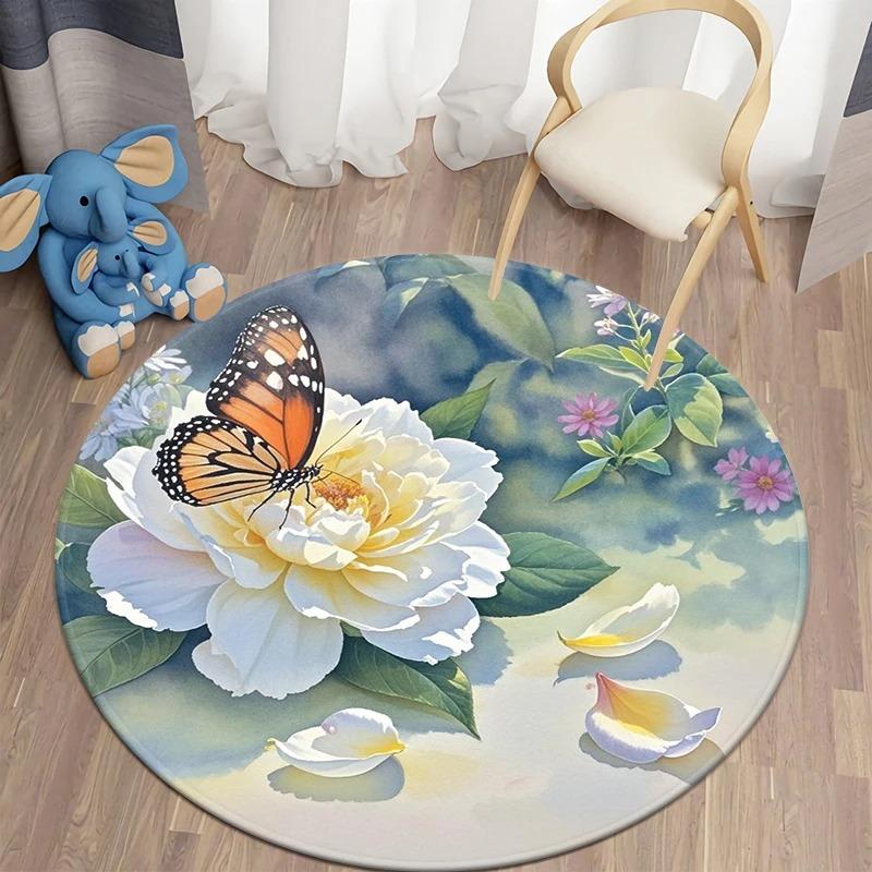 Modern Watercolor Round Painting Effect Non-Slip Art Rug Living Room Bohemian Bedroom Minimalist Decor Rug