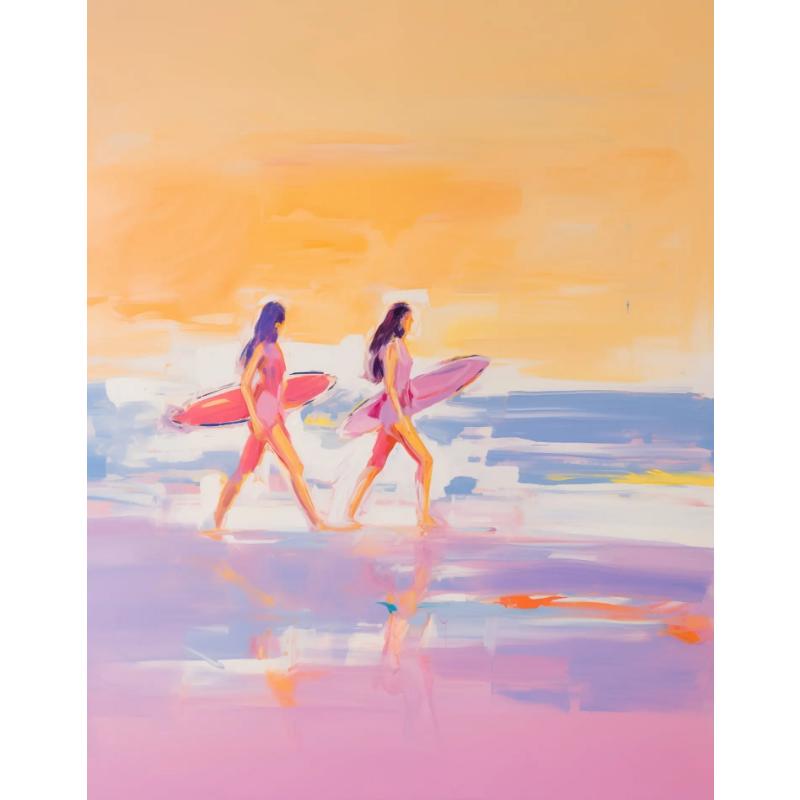 Pink Watercolor Ocean Waves Seascape Poster Oyster Shell Beach Umbrella Surfing Canvas Printing Wall Art Picture Home Decor