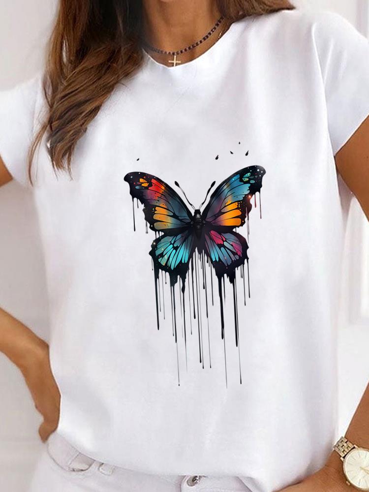 

(Азиатский размер) Женская повседневная футболка, топ, бабочка, тренд 90-х, милый, модный, с принтом, женская, графическая, с коротким рукавом, одежда S