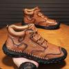 Microfiber Leather Men Boots Outdoor Non-slip High-top Men Hiking Shoes Plush Winter Men's Ankle Boots Hand-stitched Men Shoes