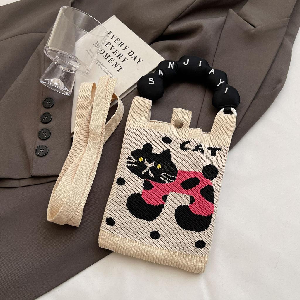 Knitted Mobile Phone Bag New Convenient Storage Student Cute Cartoon Fashion Messenger Bag