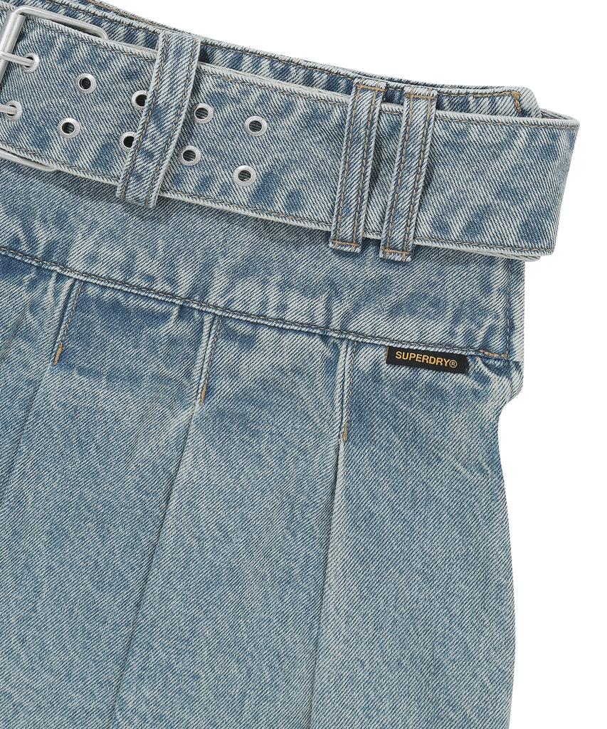 Syupeodeulai W Denim Belted Skirt Light Indigo