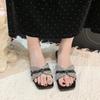 Fashion Shiny Rhinestone Flat Slippers for Women 2025 Summer New Open Toe Sandals Fashionable Beach Party Women's Shoes Flip Flops Women